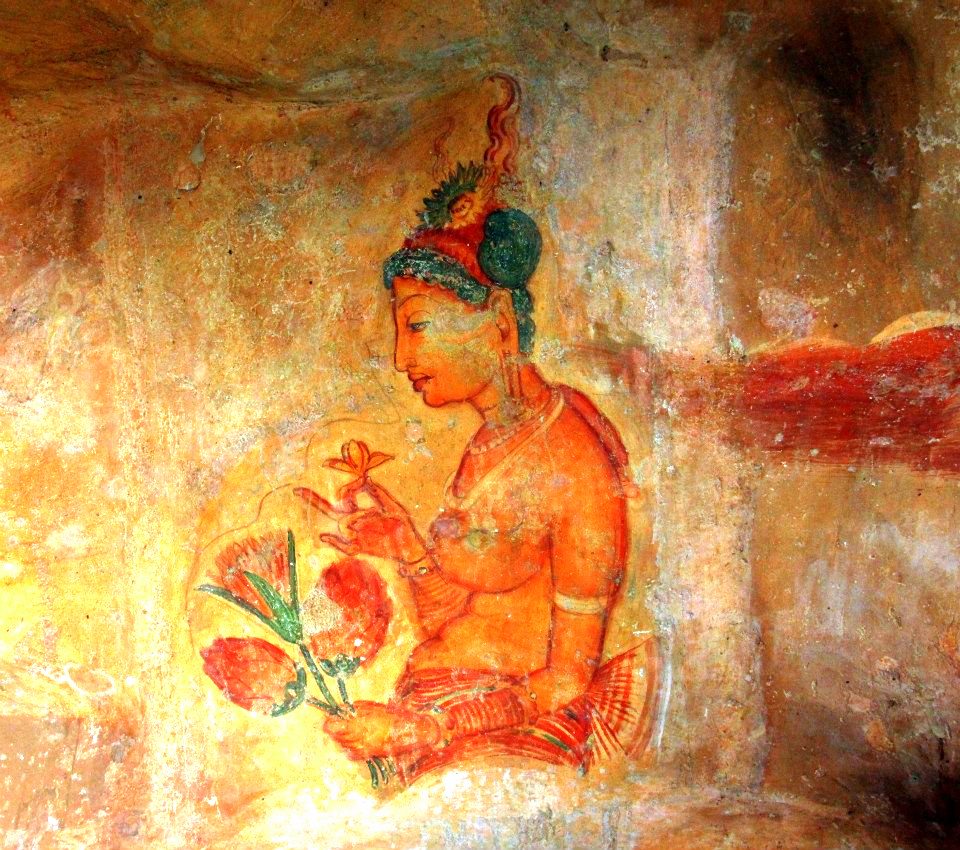 One of the surviving frescoes of the celestial beauty at the Lion Rock