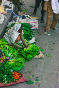 A woman selling greens at Mekelle in Ethiopia